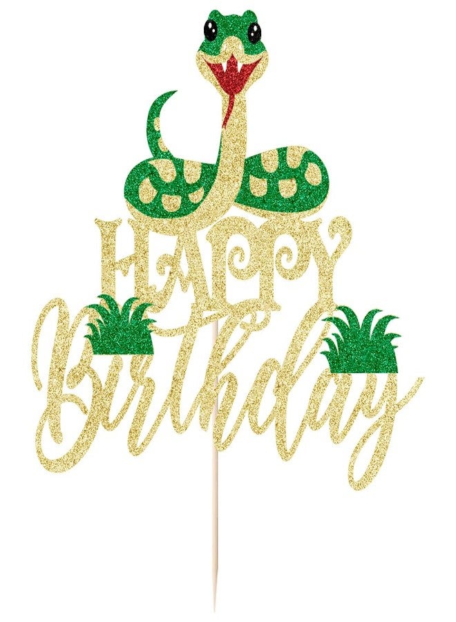 Kaoenla Glitter Snake Happy Birthday Cake Topper- snake theme happy birthday cake decoration animal theme birthday supplies decoration、Baby Party 、Boy and Girl Happy Birthday Party supplies decoratio - Image 1